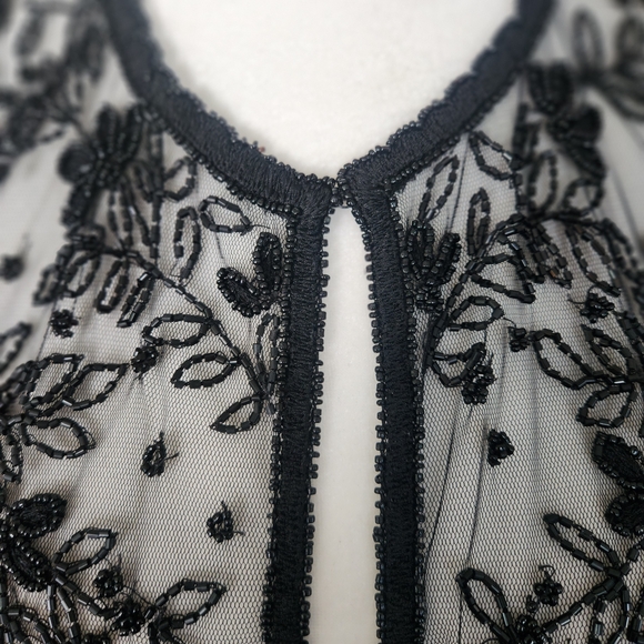 SCALA NWT Vintage Sheer Black Beaded Long Sleeve Evening Jacket / Bolero Sz: L - Picture 4 of 8